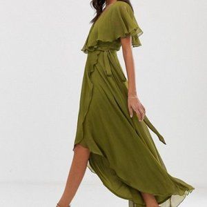 Asos Caped Back Dipped Maxi Dress GreenSize 6